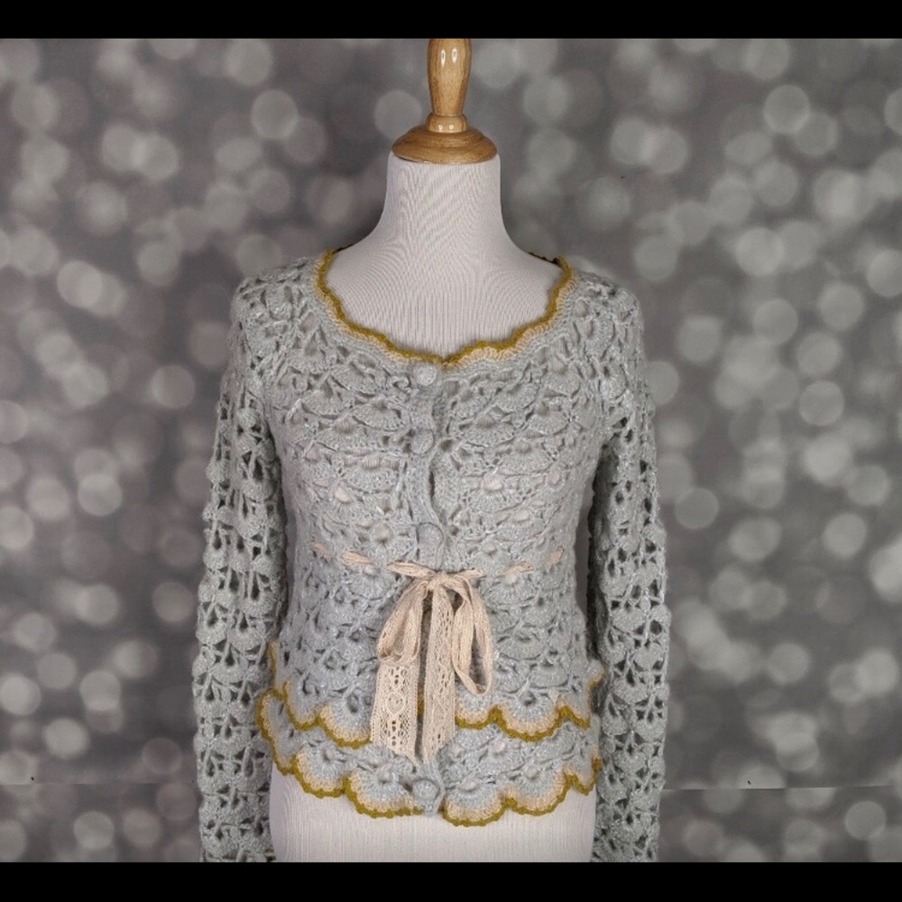 Anthropologie Sleeping on Snow Crochet Cardigan